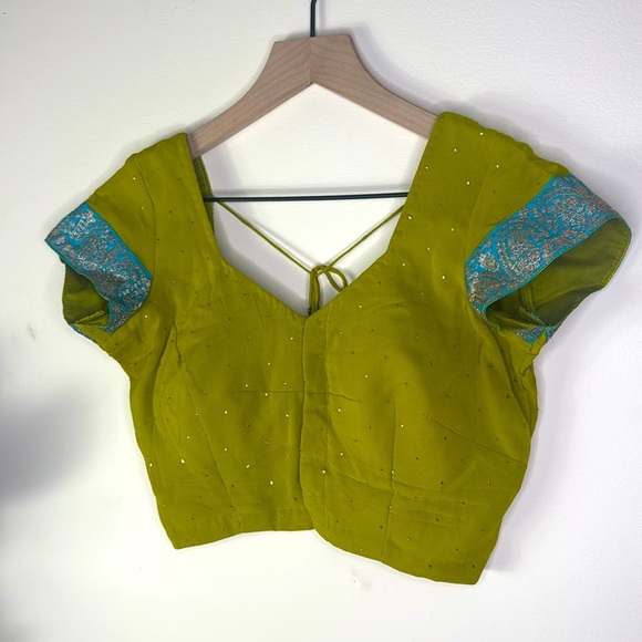 Indian Lenga Top Green and‎ Blue and Gold Accents Beaded Embroidered Women’s  6 - Picture 2 of 5